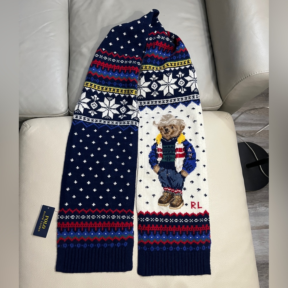 NWT - Polo Ralph Lauren Wool Blended Polo Bear Scarf